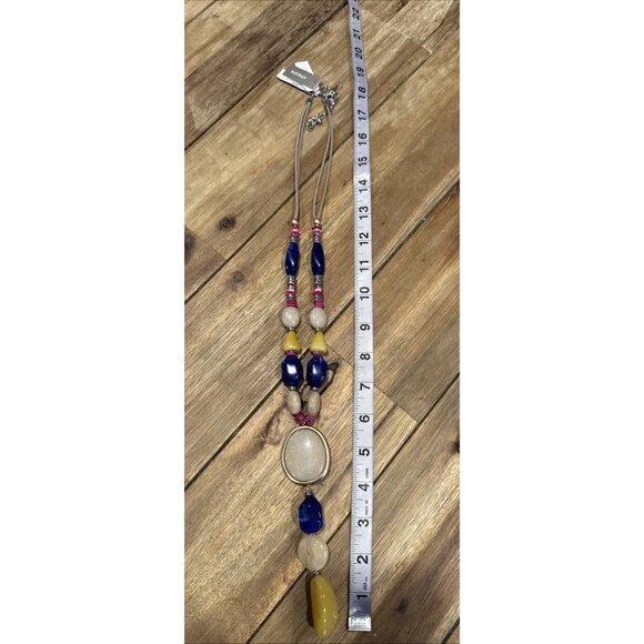 Chicos Colorful Bead Pink Blue More Long Rope Link Chain Statement Necklace NEW - Picture 12 of 15
